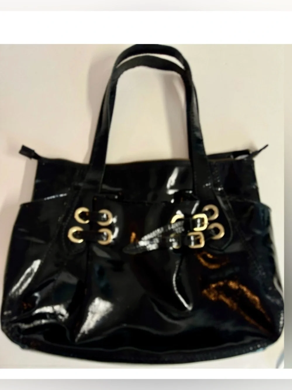 Vintage Marco Buggiani Slouchy Shiny Black Patent Leather Shoulder Tote .